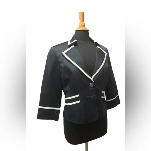 Sharagano’s Women’s Navy Blue Blazer w/ White Trim-size 12 - Picture 3 of 11